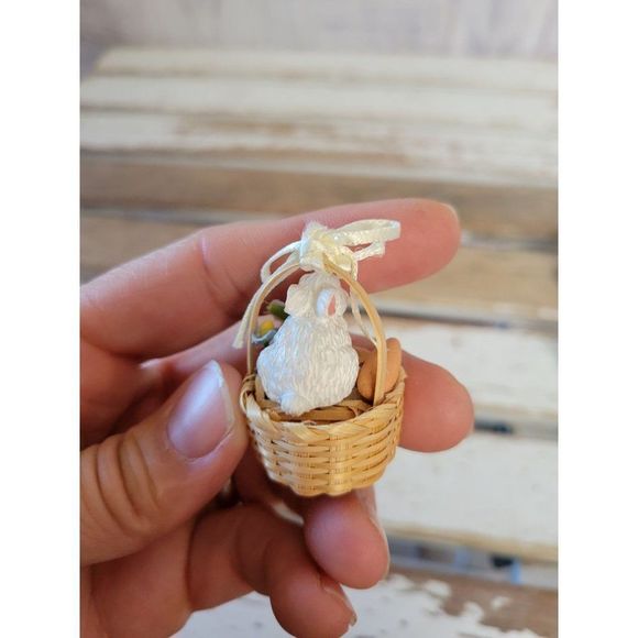 Easter rabbit basket mini village home decor - Picture 4 of 7
